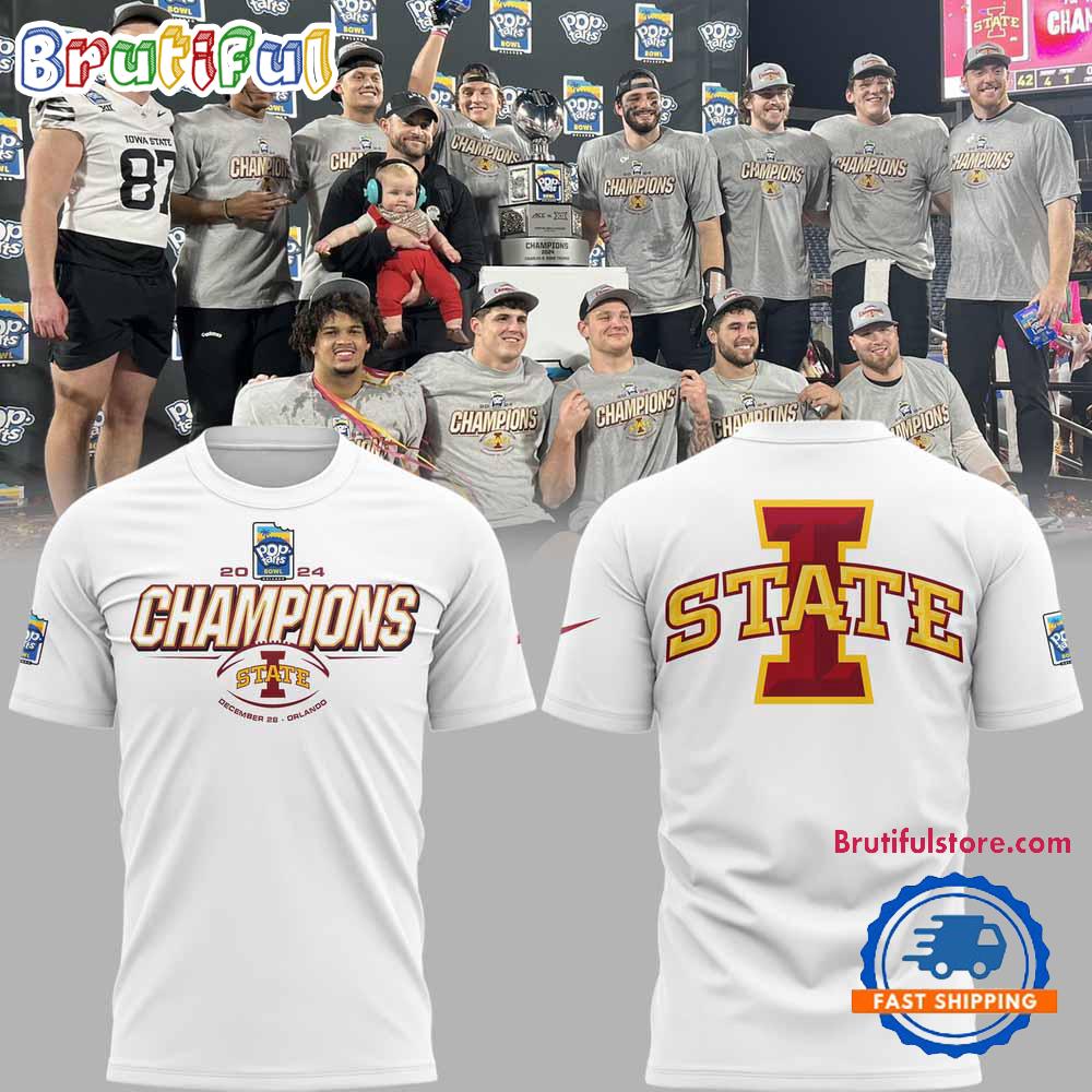 Iowa State Cyclones Football 2024 Pop Tarts Bowl Champions Limited White T Shirt