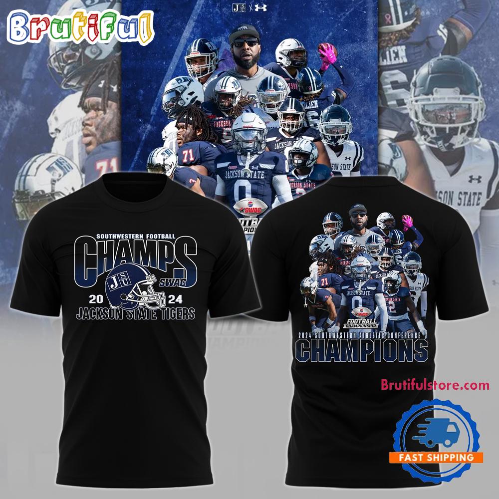 Jackson State Tigers Football 2024 Champions Design Black T Shirt