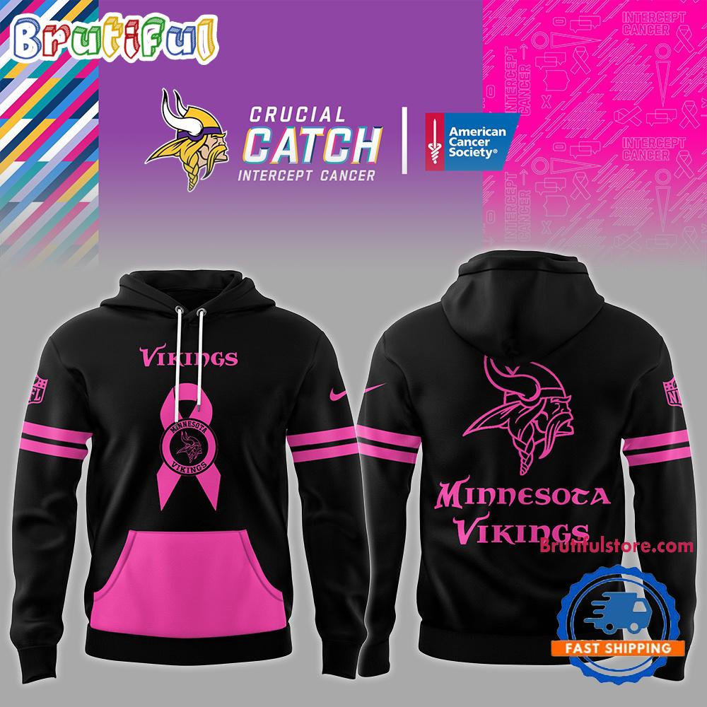 Minnesota Vikings NFL Winter Warrior Intercept Cancer 2024 Black Hoodie