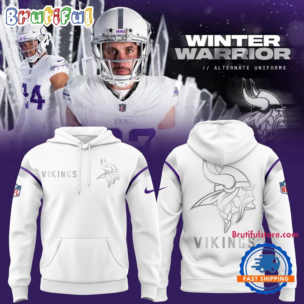 Minnesota Vikings NFL Winter Warrior Intercept Cancer 2024 White Hoodie