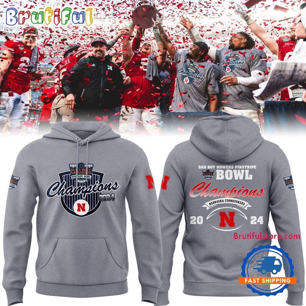 Nebraska Cornhuskers Football Bad Boy Mowers Pinstripe Bowl Champions Hoodie Shirt