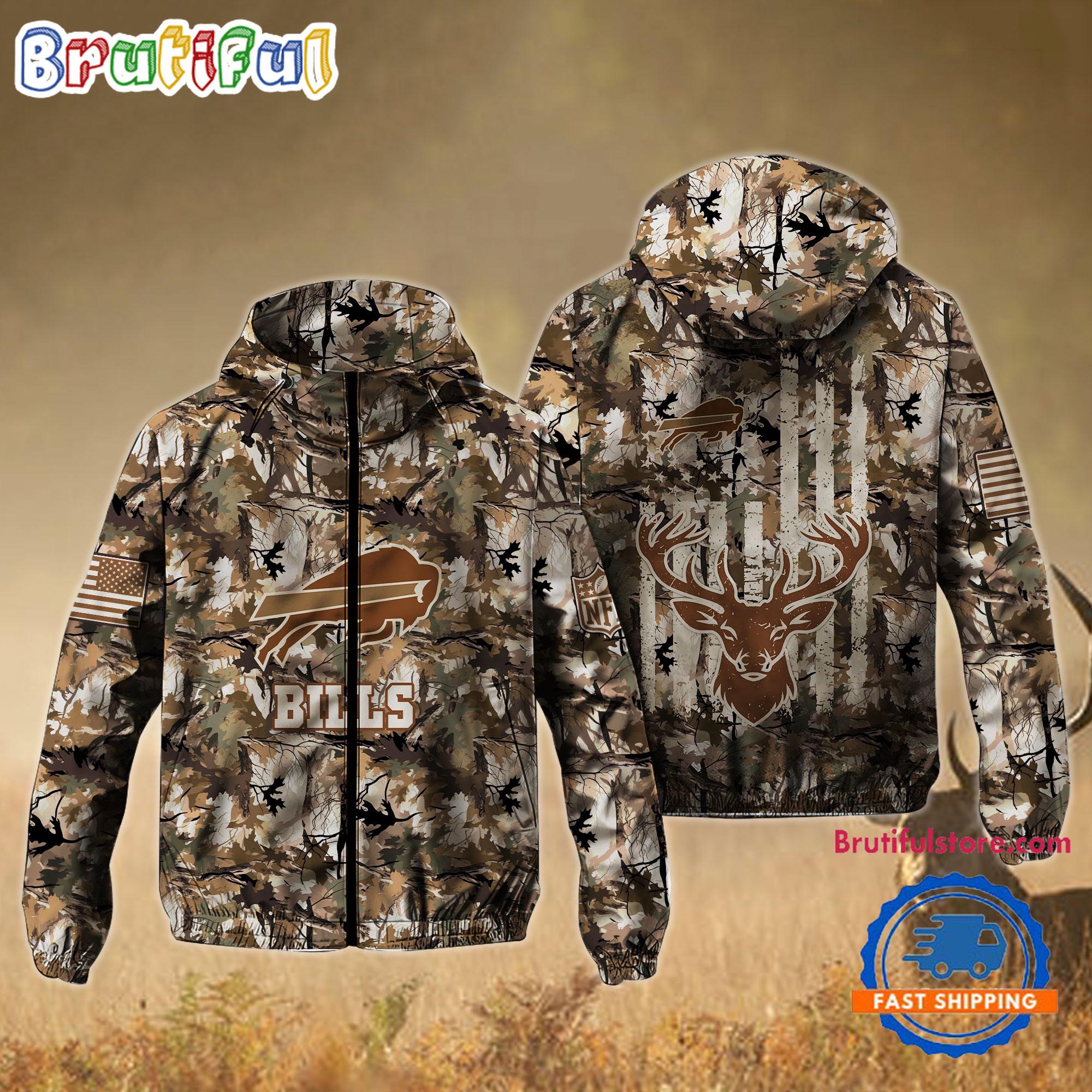 NFL Buffalo Bills Football Camo Hunting Deer Windbreaker Outdoor Jacket