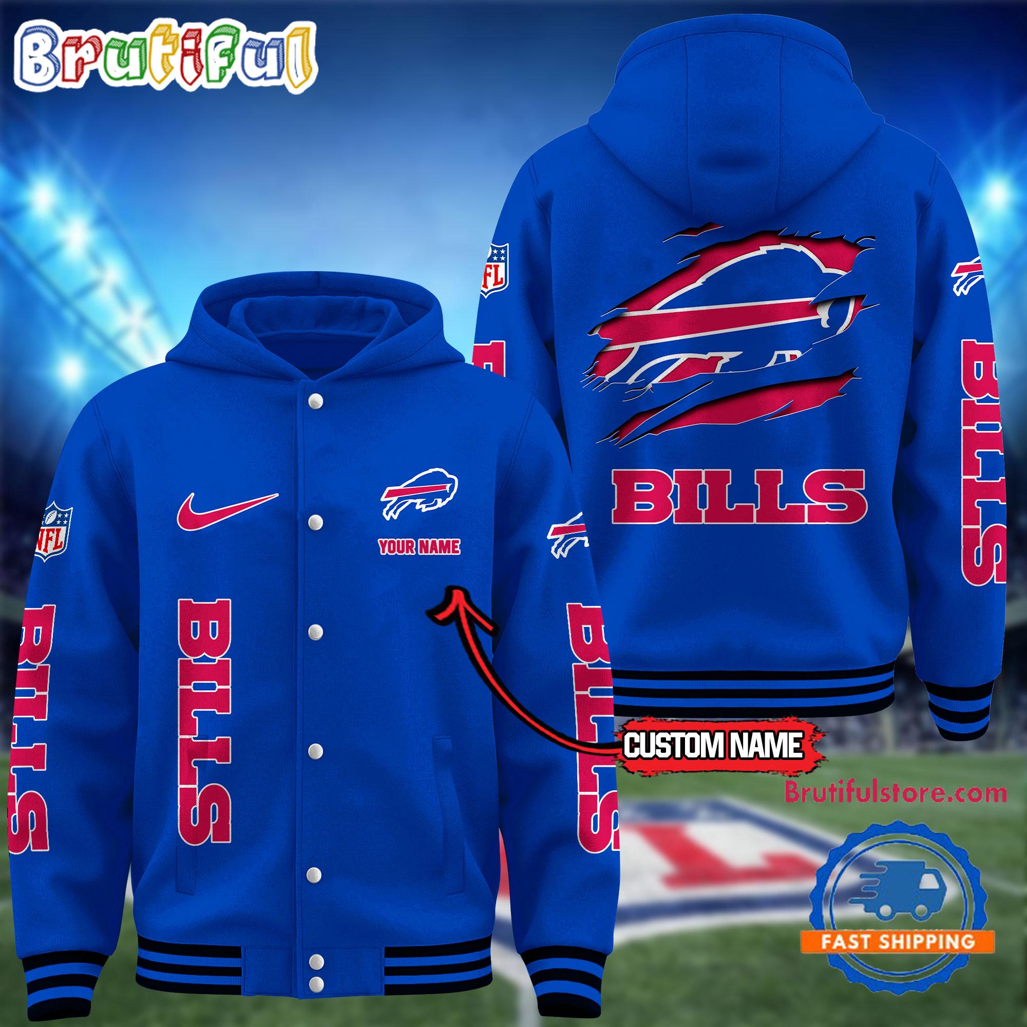 NFL Buffalo Bills Football New Season Design Hooded Baseball Jacket, Custom Name Sport Jacket