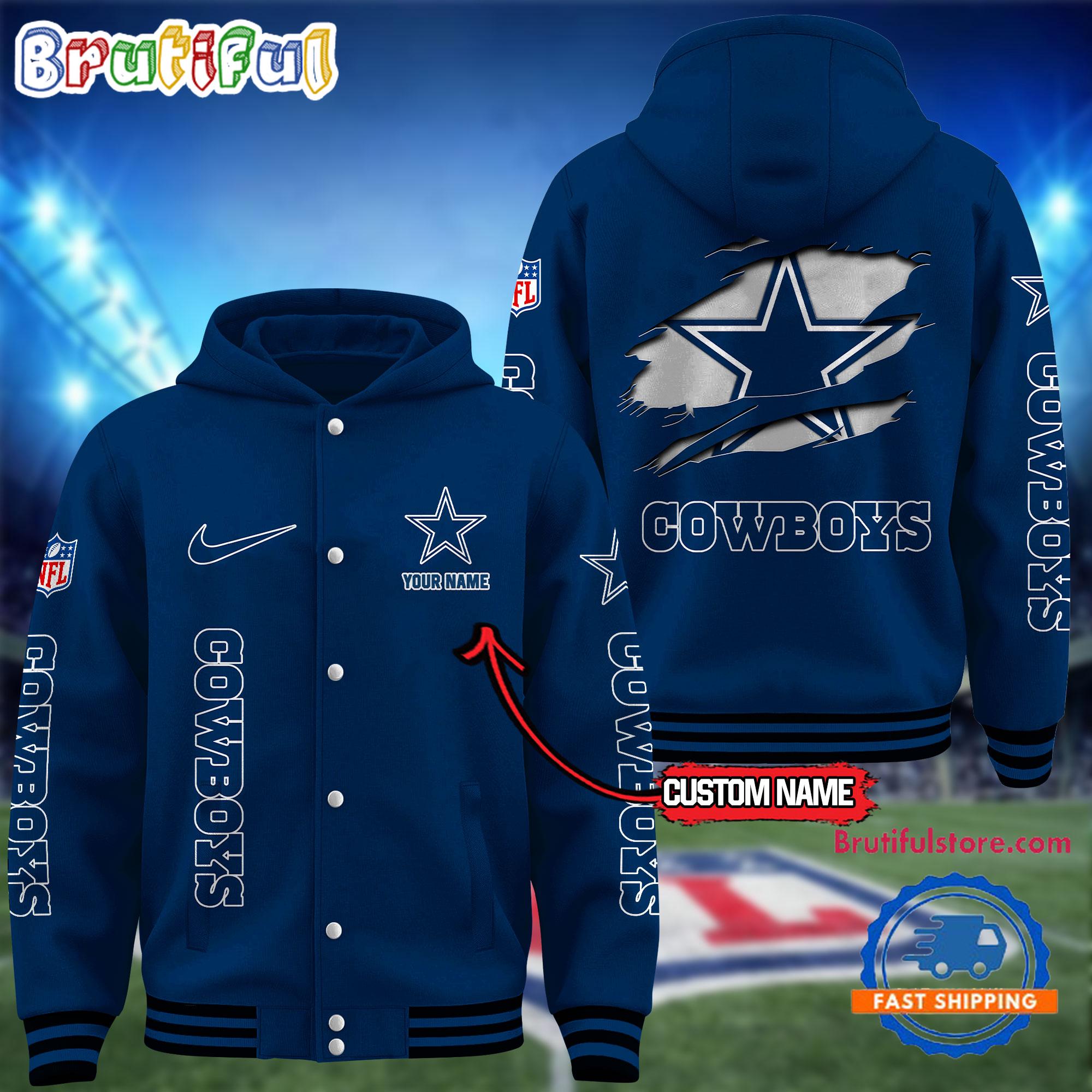 NFL Dallas Cowboys Football New Season Design Hooded Baseball Jacket, Custom Name Sport Jacket