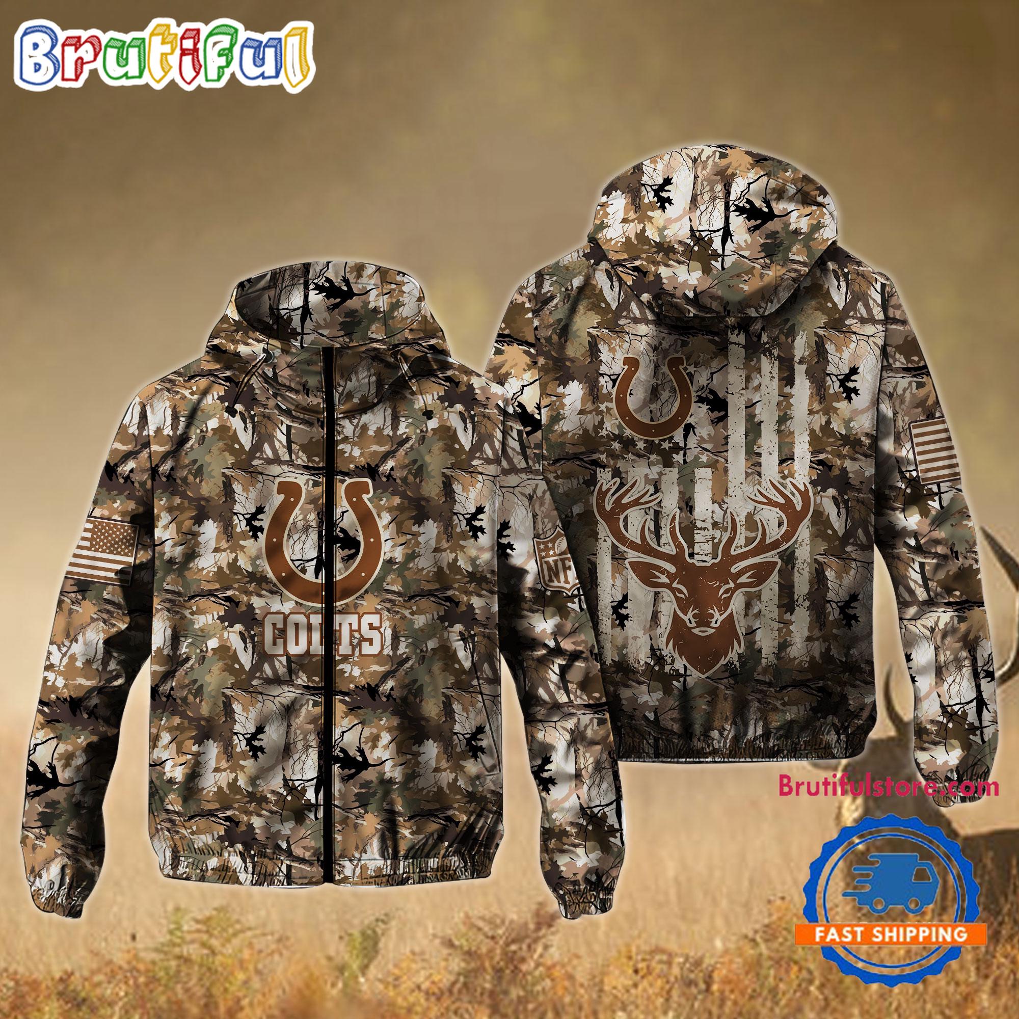 NFL Indianapolis Colts Football Camo Hunting Deer Windbreaker Outdoor Jacket