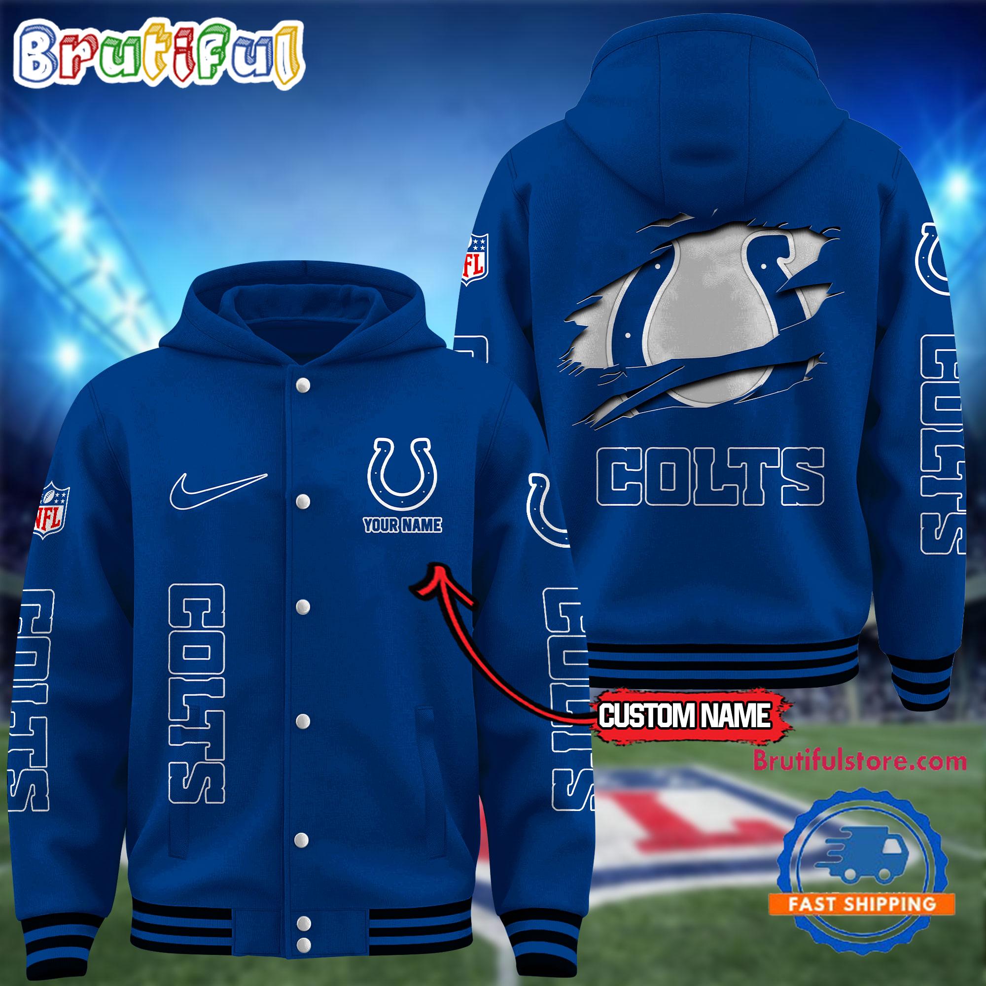 NFL Indianapolis Colts Football New Season Design Hooded Baseball Jacket, Custom Name Sport Jacket