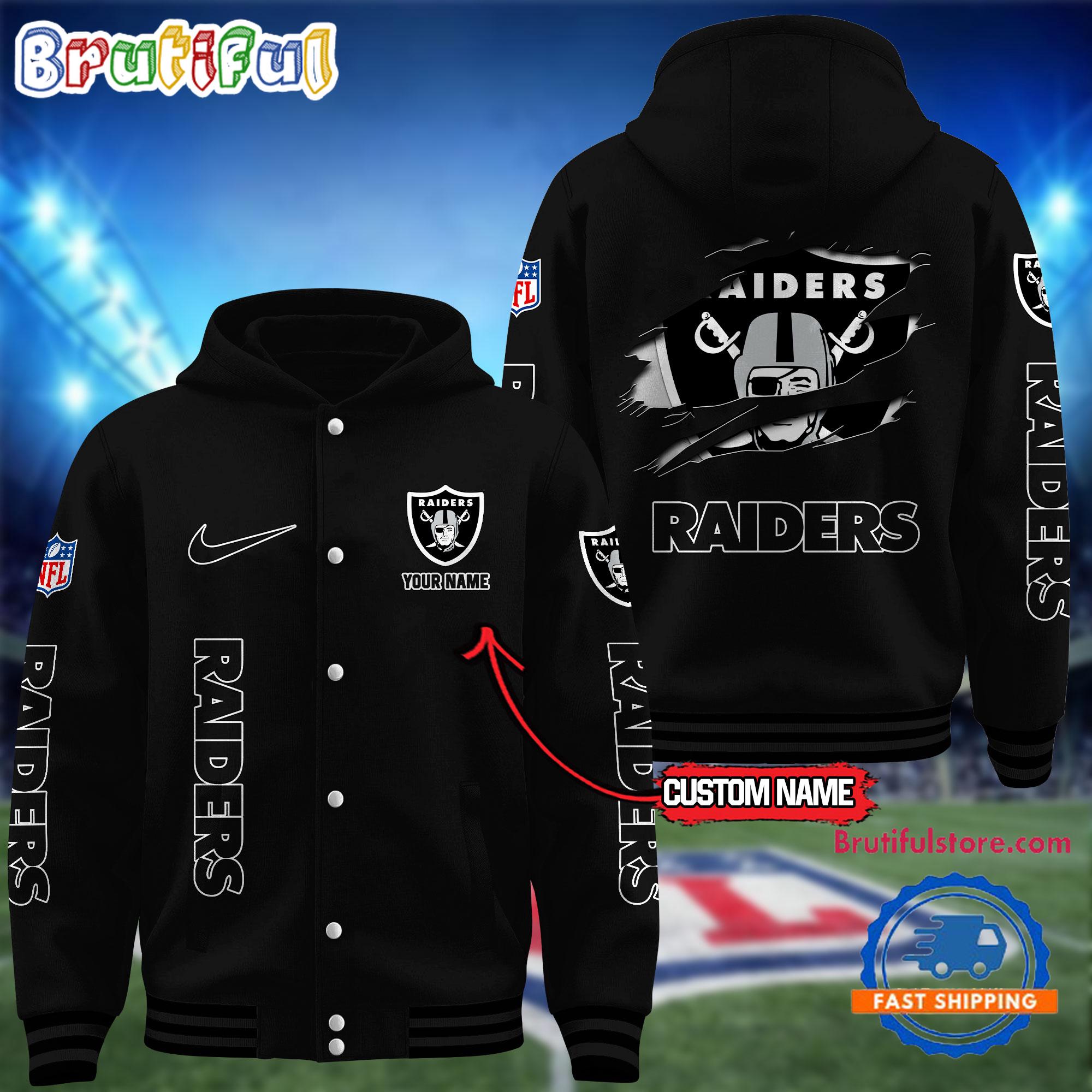 NFL Las Vegas Raiders Football New Season Design Hooded Baseball Jacket, Custom Name Sport Jacket