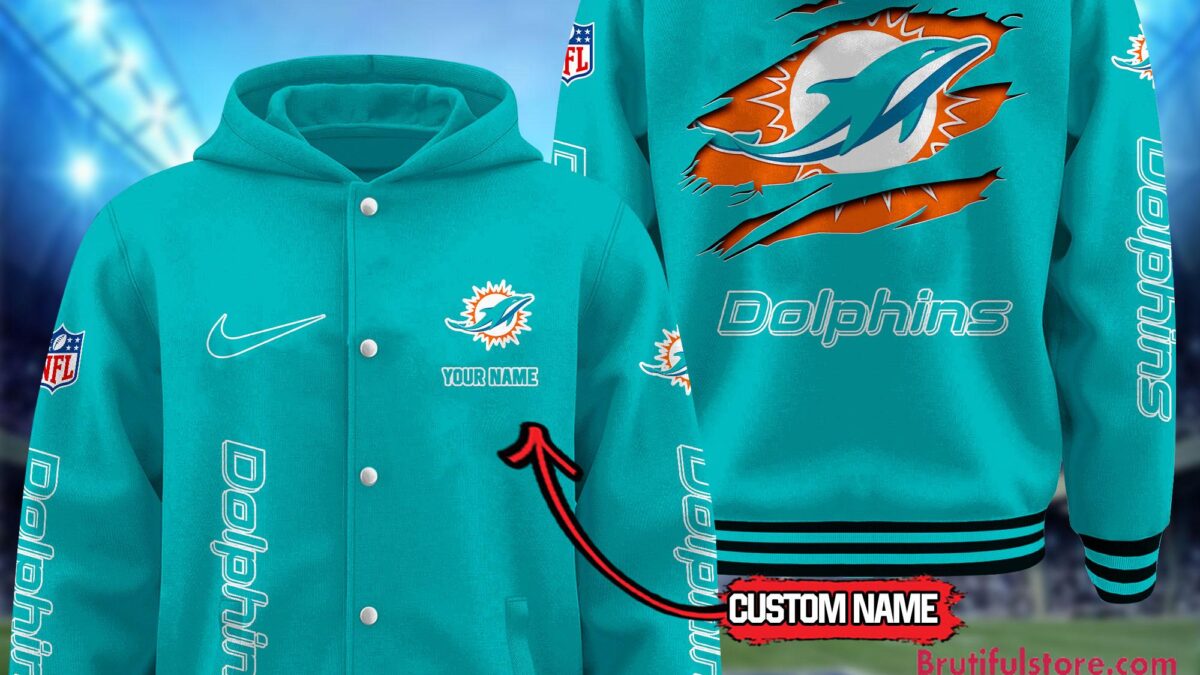 希少　Miami Dolphins 刺繍ロゴレザージャケット　未使用タグ付 NFL Miami Dolphins Football New Season Design Hooded Baseball