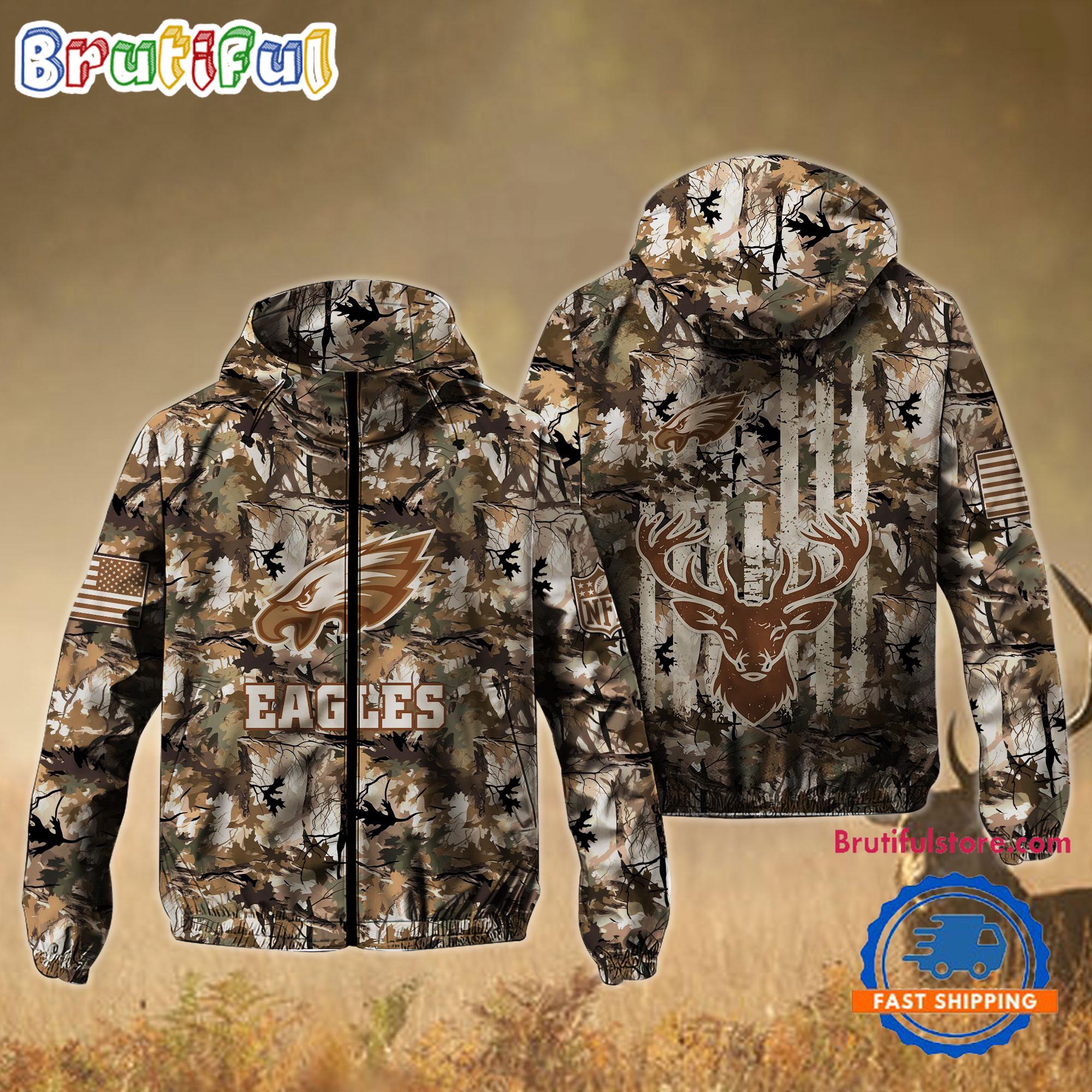NFL Philadelphia Eagles Football Camo Hunting Deer Windbreaker Outdoor Jacket