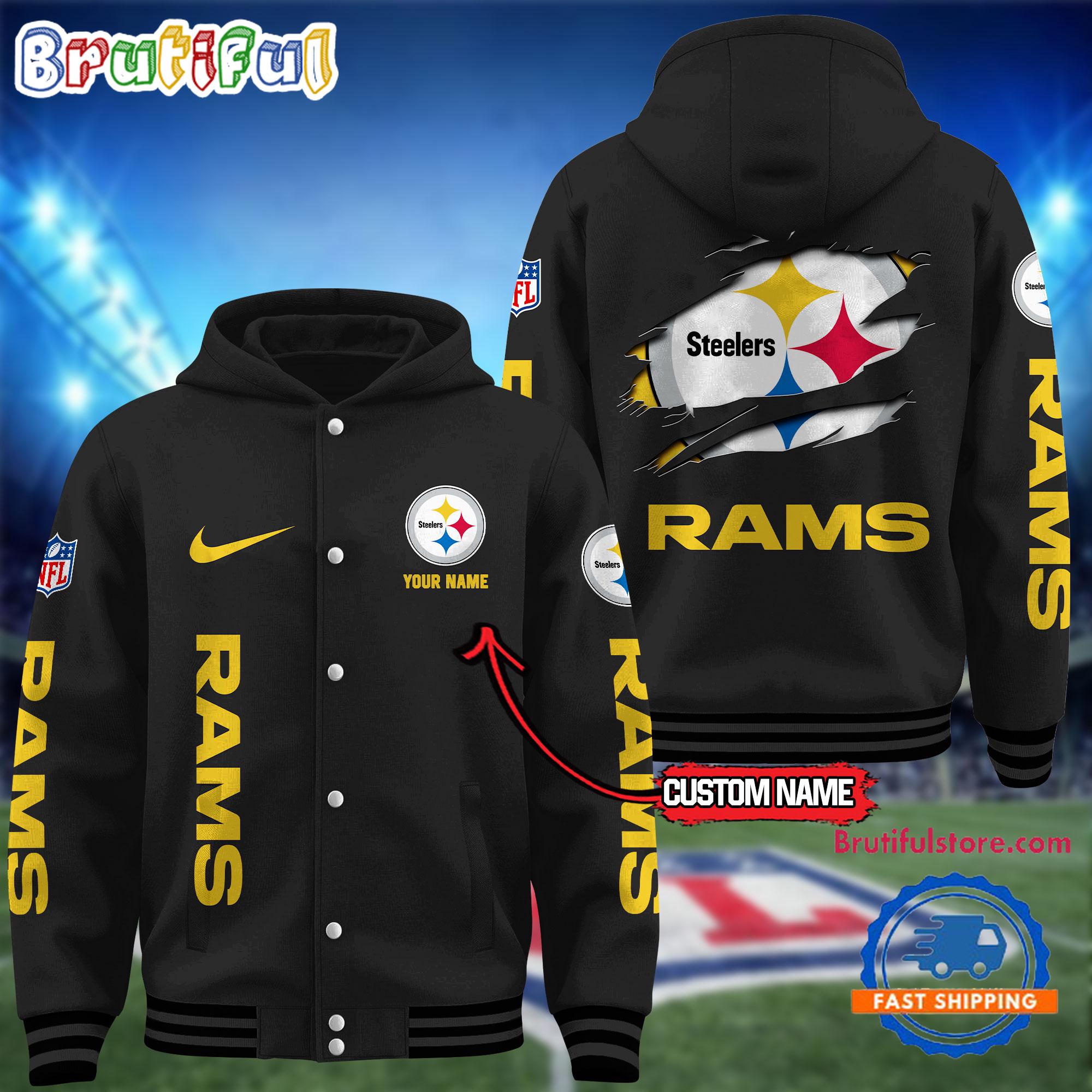 NFL Pittsburgh Steelers Football New Season Design Hooded Baseball Jacket, Custom Name Sport Jacket