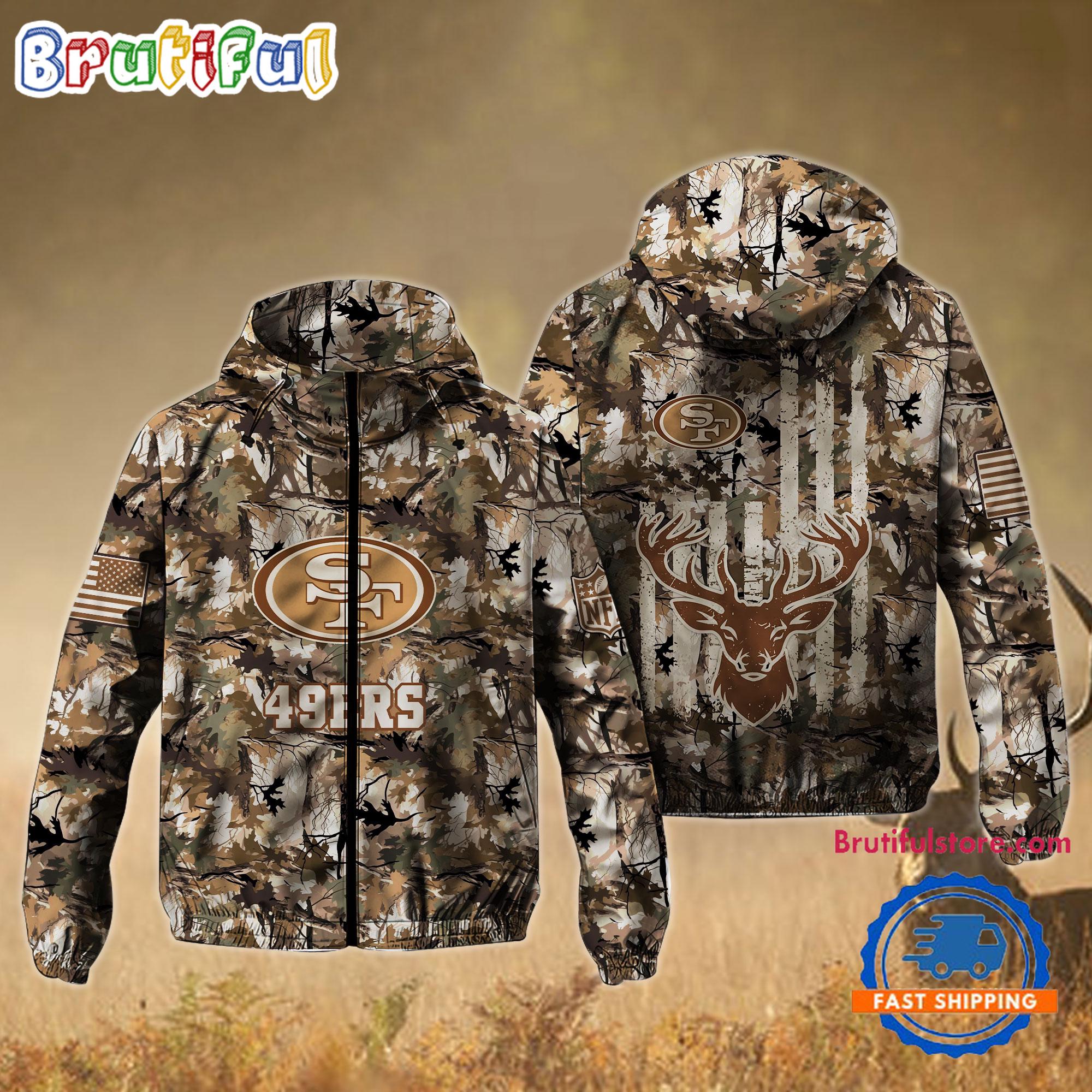 NFL San Francisco 49ers Football Camo Hunting Deer Windbreaker Outdoor Jacket