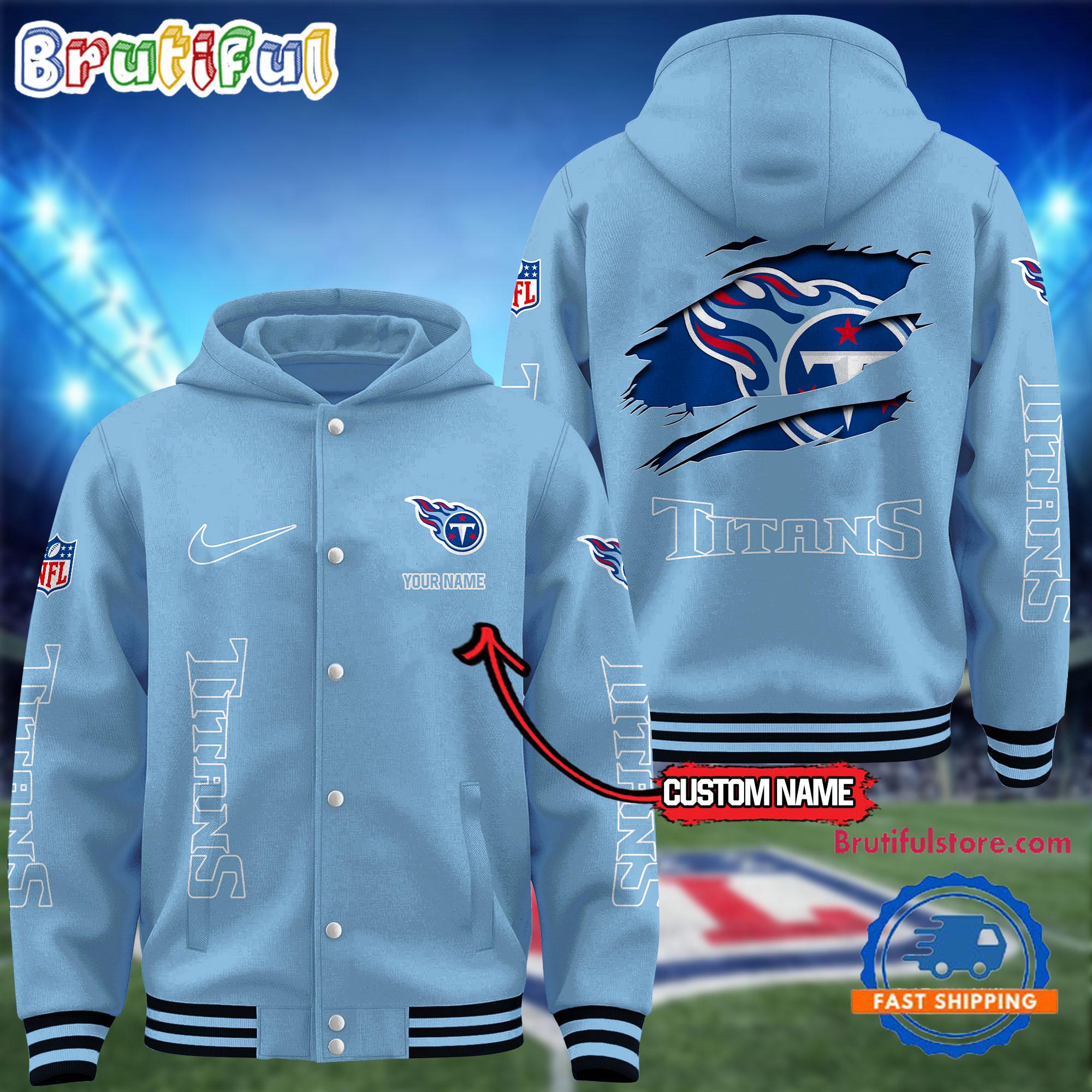 NFL Tennessee Titans Football New Season Design Hooded Baseball Jacket, Custom Name Sport Jacket