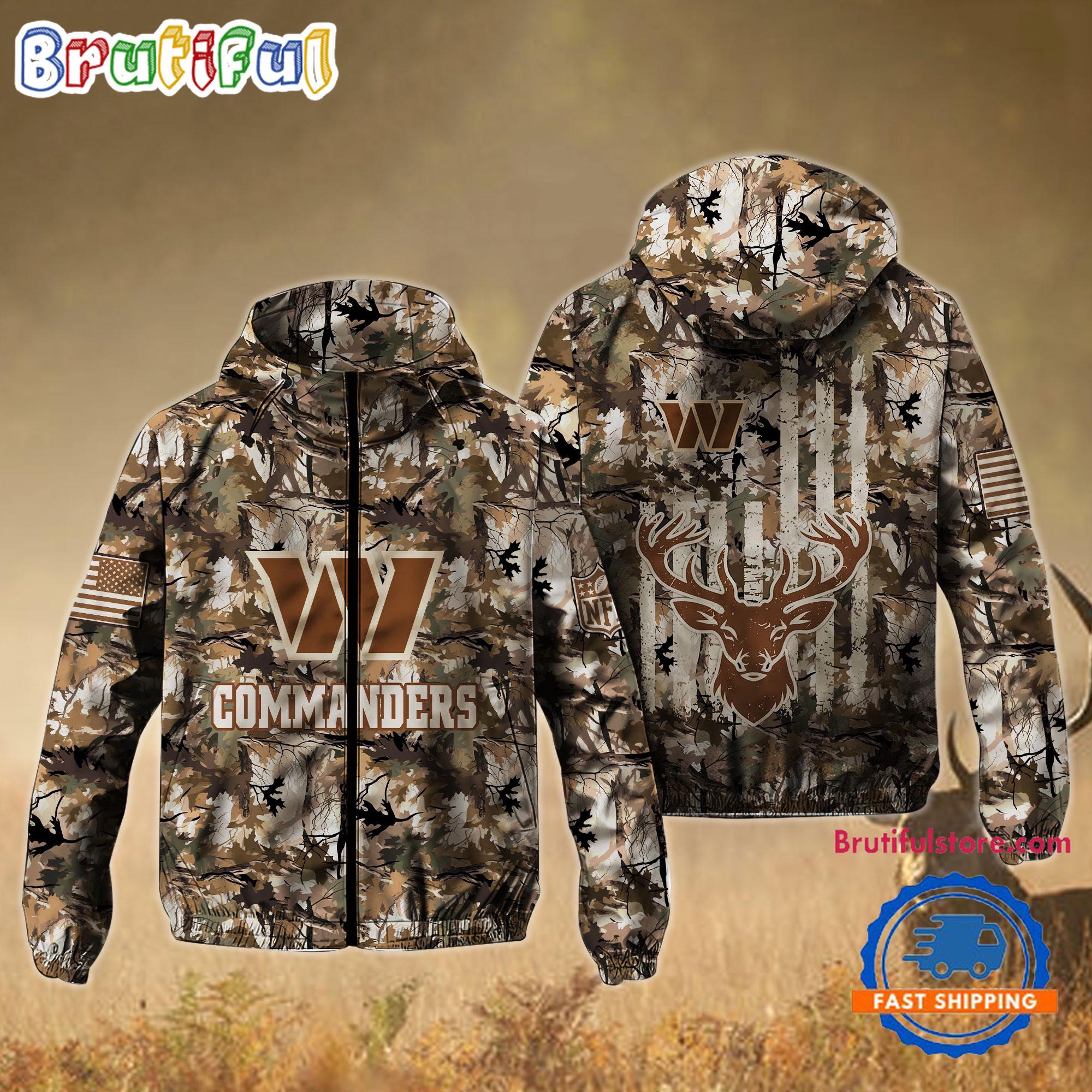 NFL Washington Commanders Football Camo Hunting Deer Windbreaker Outdoor Jacket