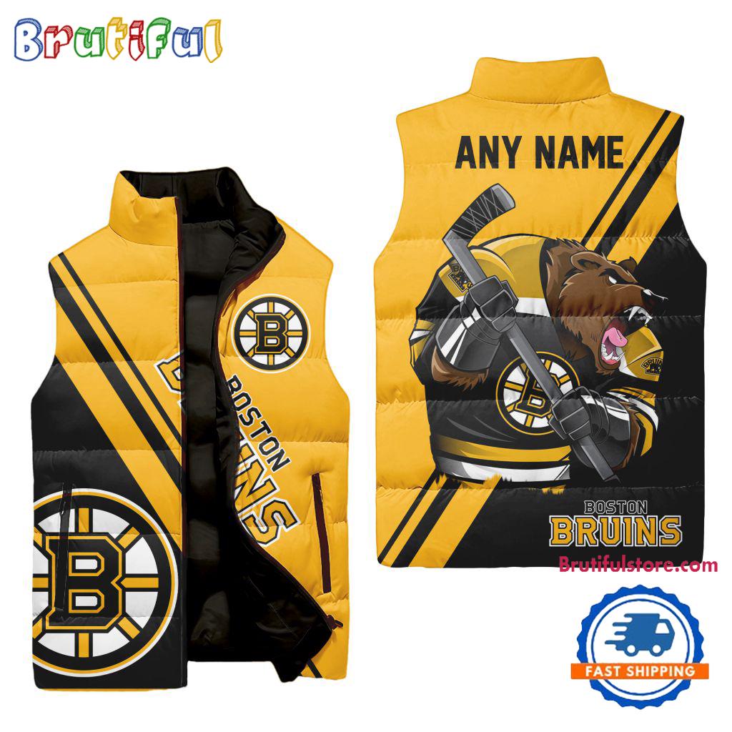 NHL Boston Bruins Custom Name Sleeveless Puffer Jacket, Hockey Team Jacket Fans Gifts