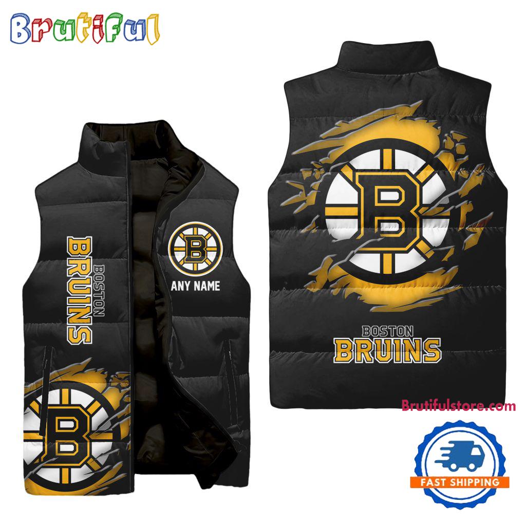 NHL Boston Bruins Personalized Hockey Logo Team Sleeveless Puffer Jacket