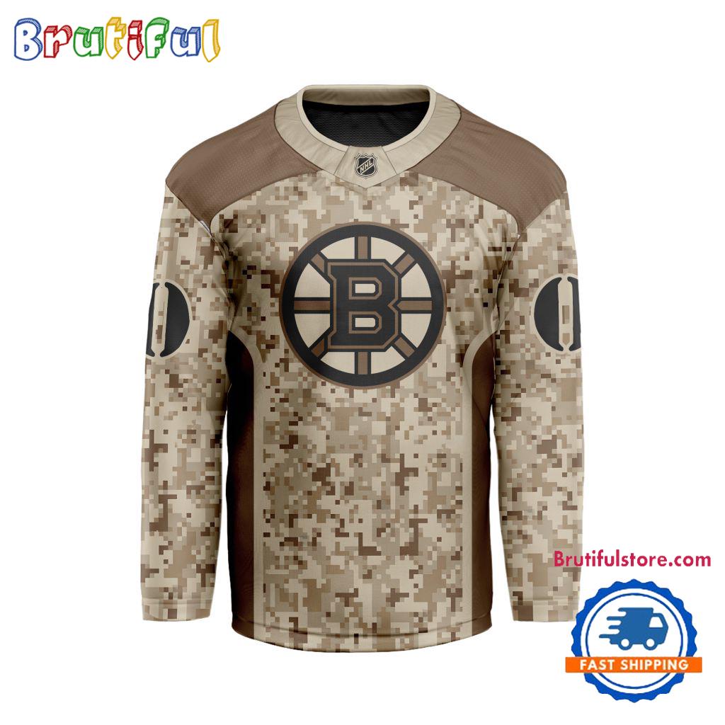 NHL Boston Bruins Special Veterans Military Desert Camouflage Design Hockey Jersey