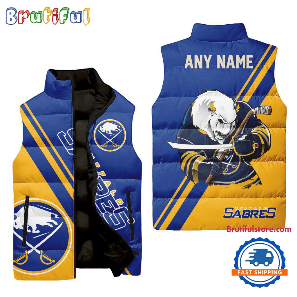 NHL Buffalo Sabres Custom Name Sleeveless Puffer Jacket, Hockey Team Jacket Fans Gifts