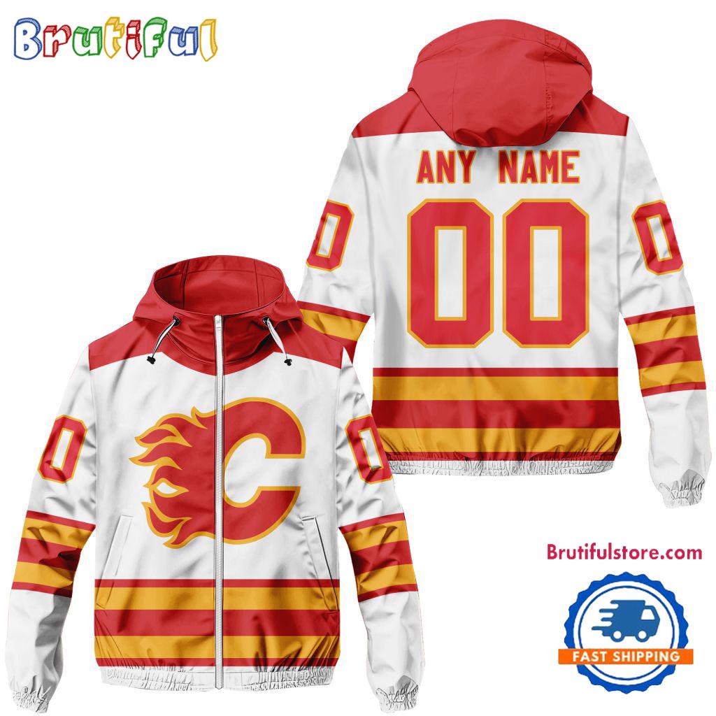 NHL Calgary Flames Away Windbreaker Outdoor Jacket, Personalized Hockey Team Jacket Outfits