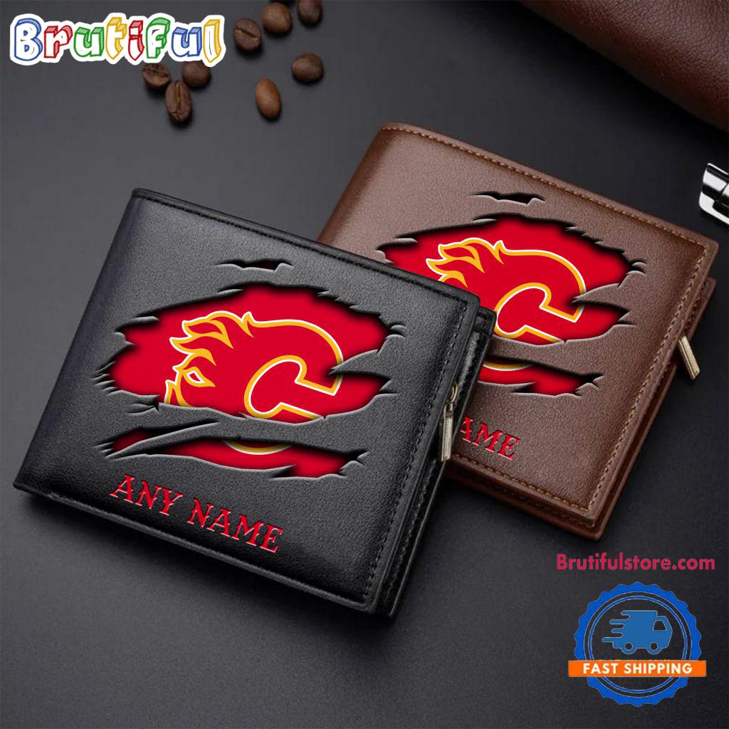 NHL Calgary Flames Custom Name Wallet, Hockey Team Design Men's Wallet