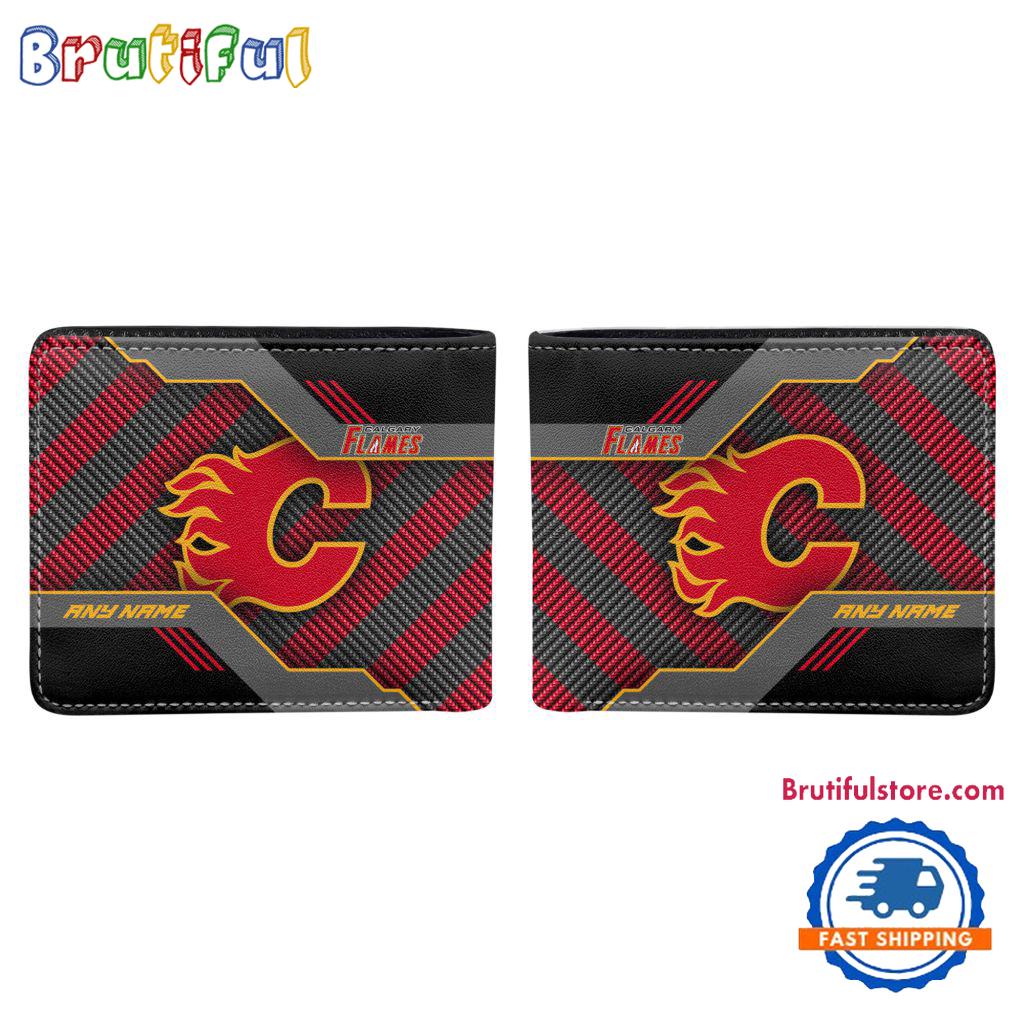 NHL Calgary Flames Hockey Logo Team Personalized Name Black Men's Wallet