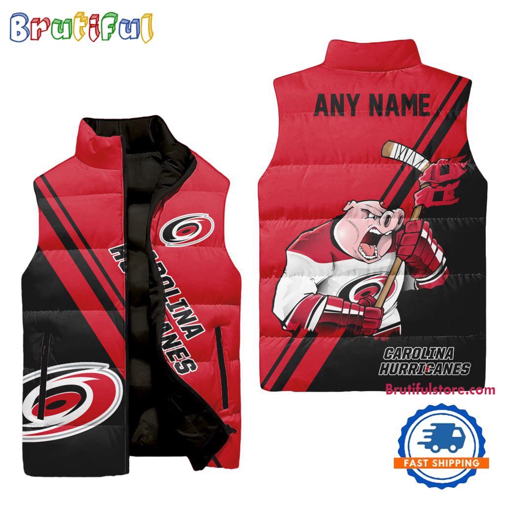 NHL Carolina Hurricanes Custom Name Sleeveless Puffer Jacket, Hockey Team Jacket Fans Gifts