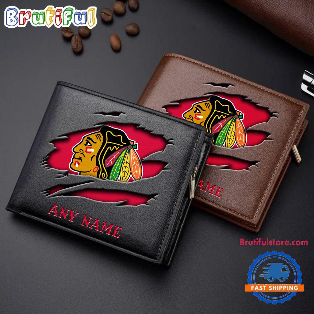 NHL Chicago Blackhawks Custom Name Wallet, Hockey Team Design Men's Wallet