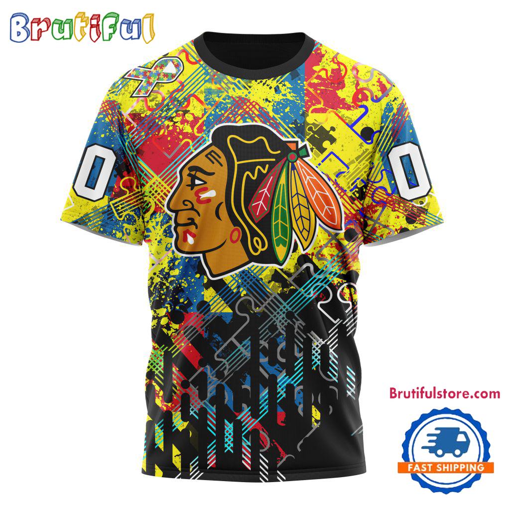 NHL Chicago Blackhawks Hockey Logo Team Autism Awareness Design TShirt, Sweatshirt, Hoodie