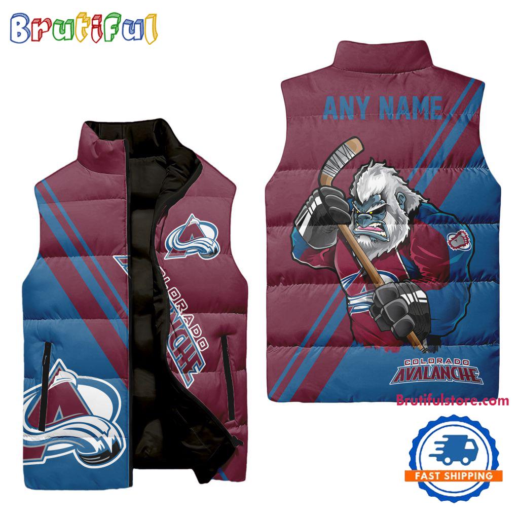 NHL Colorado Avalanche Custom Name Sleeveless Puffer Jacket, Hockey Team Jacket Fans Gifts