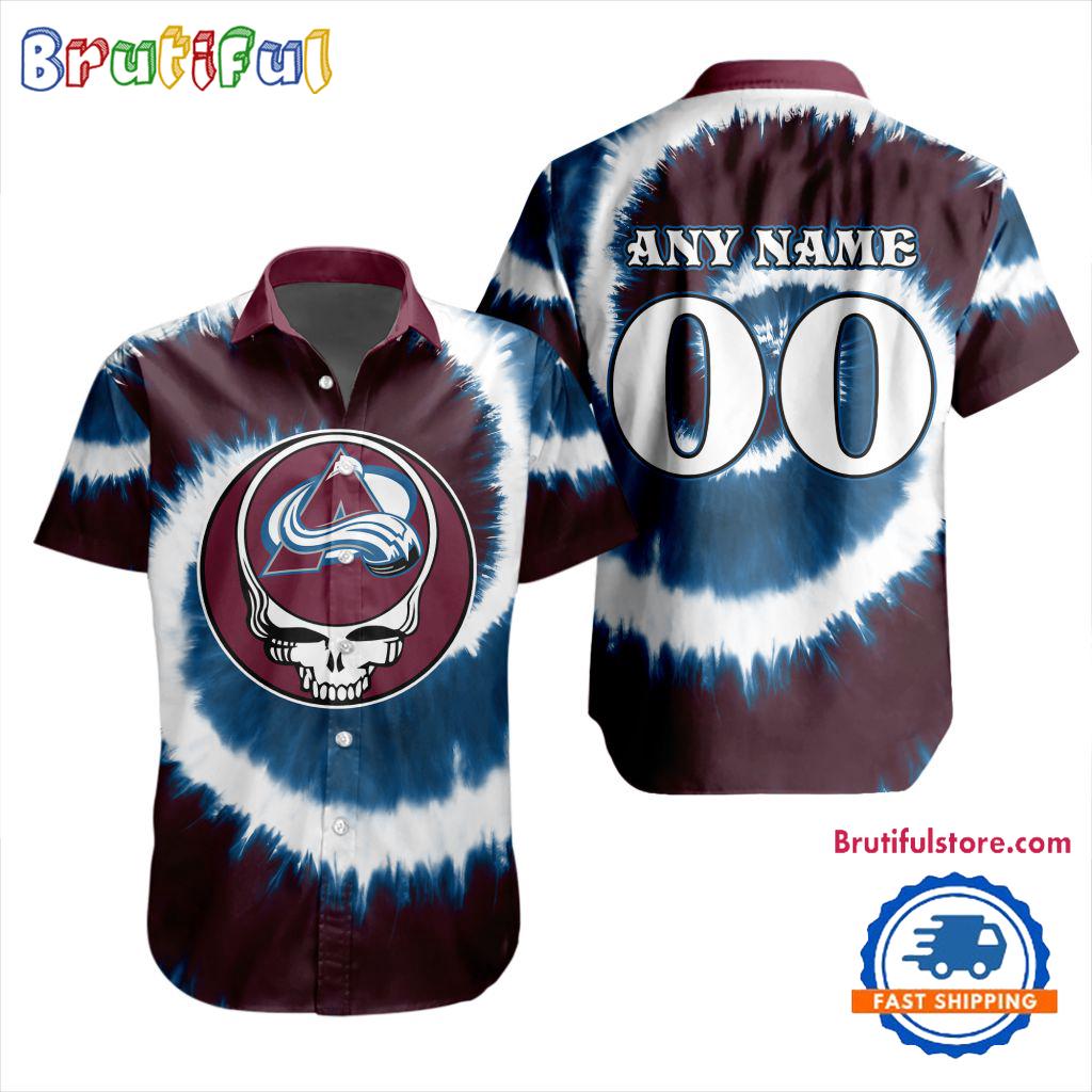 NHL Colorado Avalanche Grateful Dead Tie-Dye Hawaiian Design Button Shirt