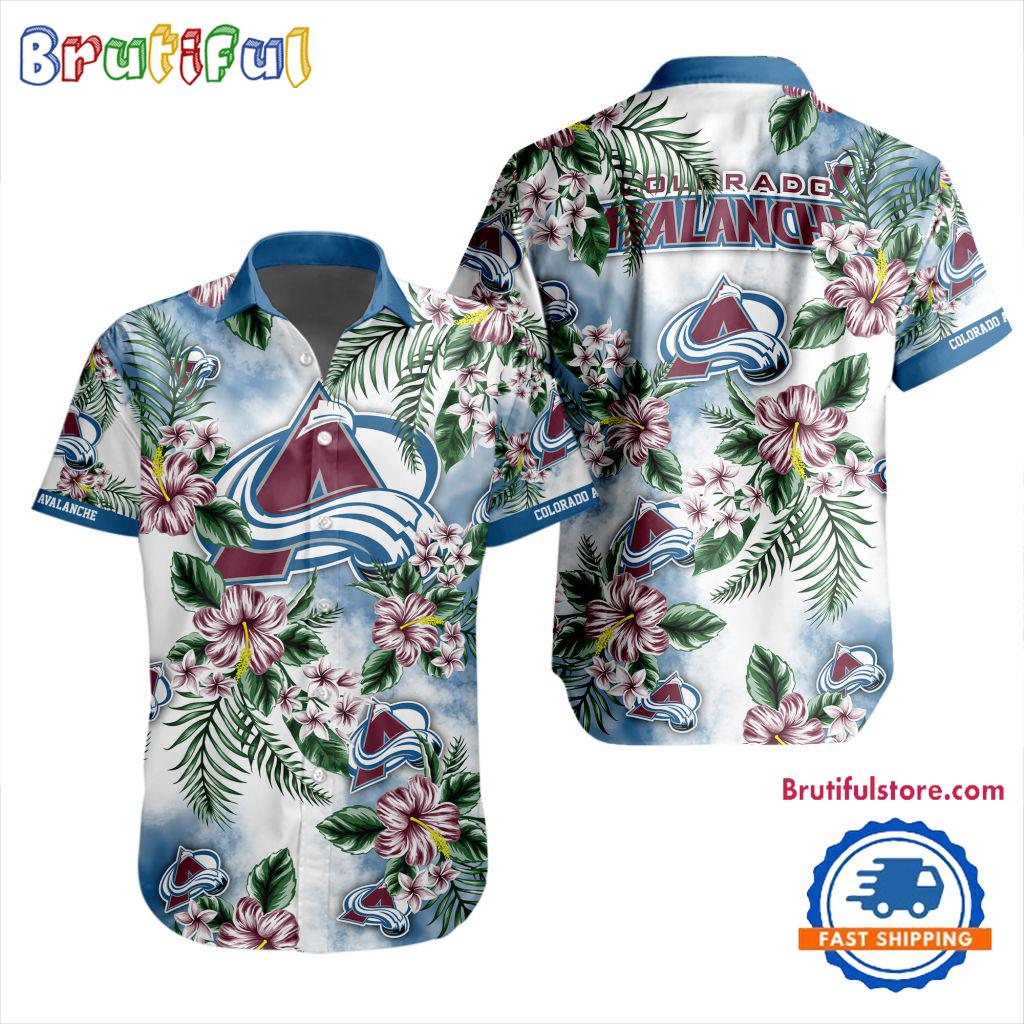 NHL Colorado Avalanche Hockey Tropical Flower Hawaiian Design Button Shirt