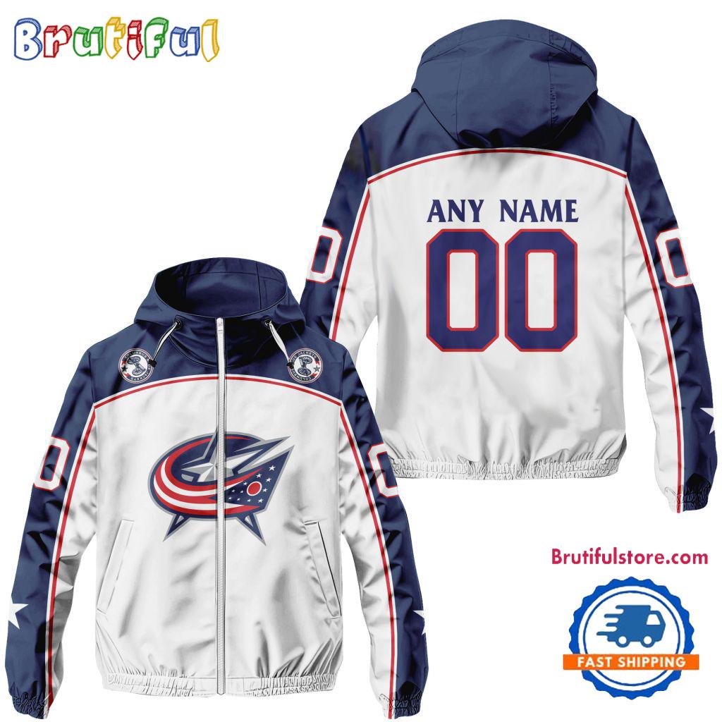 NHL Columbus Blue Jackets Away Windbreaker Outdoor Jacket, Personalized Hockey Team Jacket Outfits