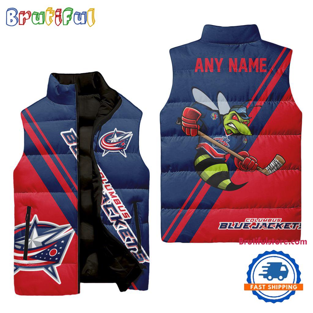 NHL Columbus Blue Jackets Custom Name Sleeveless Puffer Jacket, Hockey Team Jacket Fans Gifts