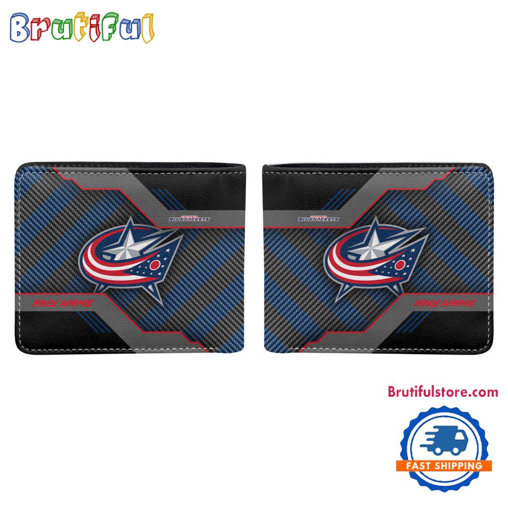 NHL Columbus Blue Jackets Hockey Logo Team Personalized Name Black Men's Wallet