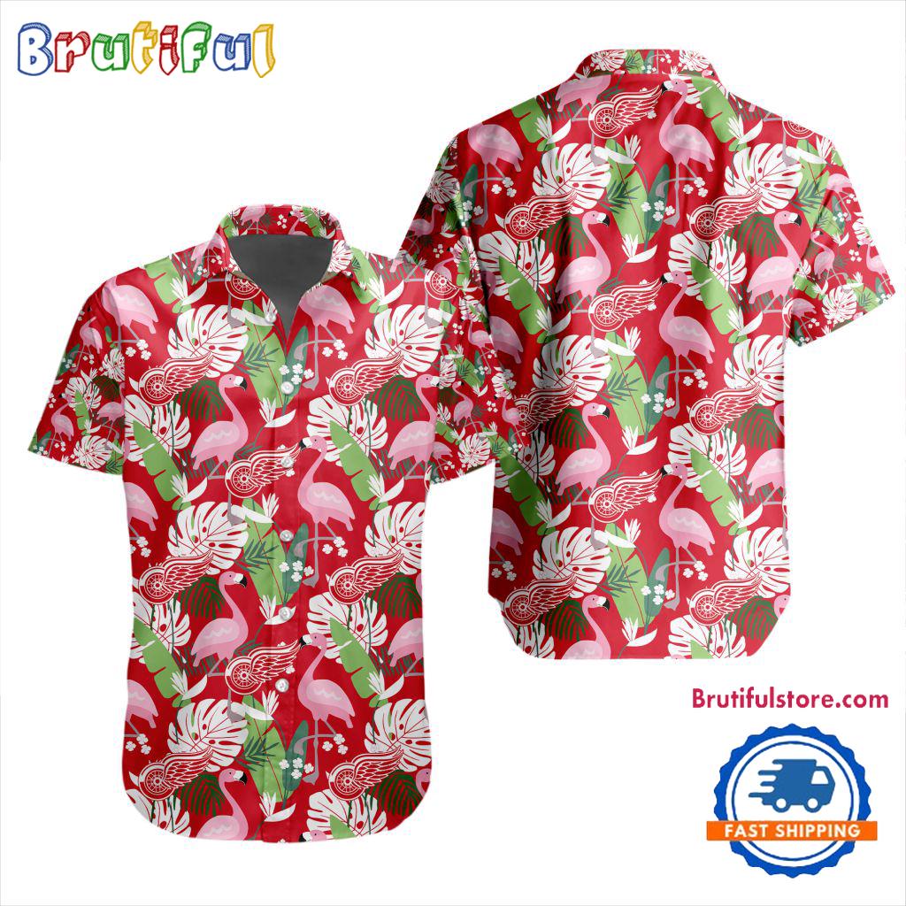 NHL Detroit Red Wings Special Flamingo Hawaiian Design Button Shirt