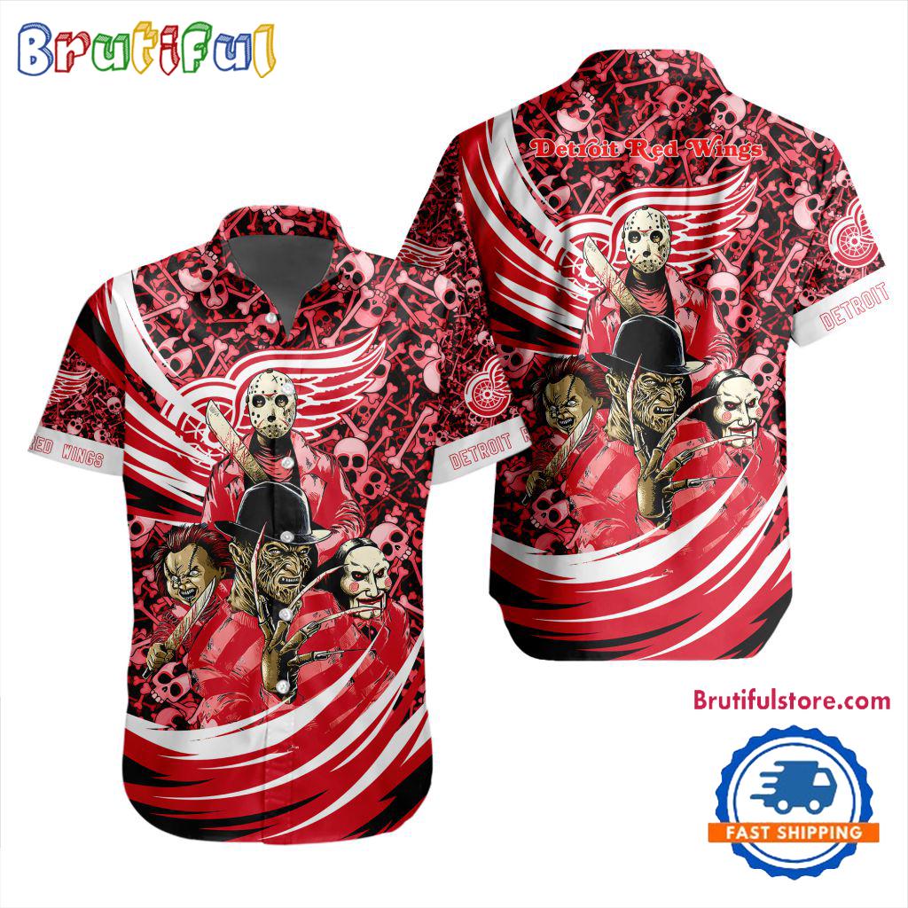 NHL Detroit Red Wings Special Movies Character Halloween Design Hawaiian Button Shirt