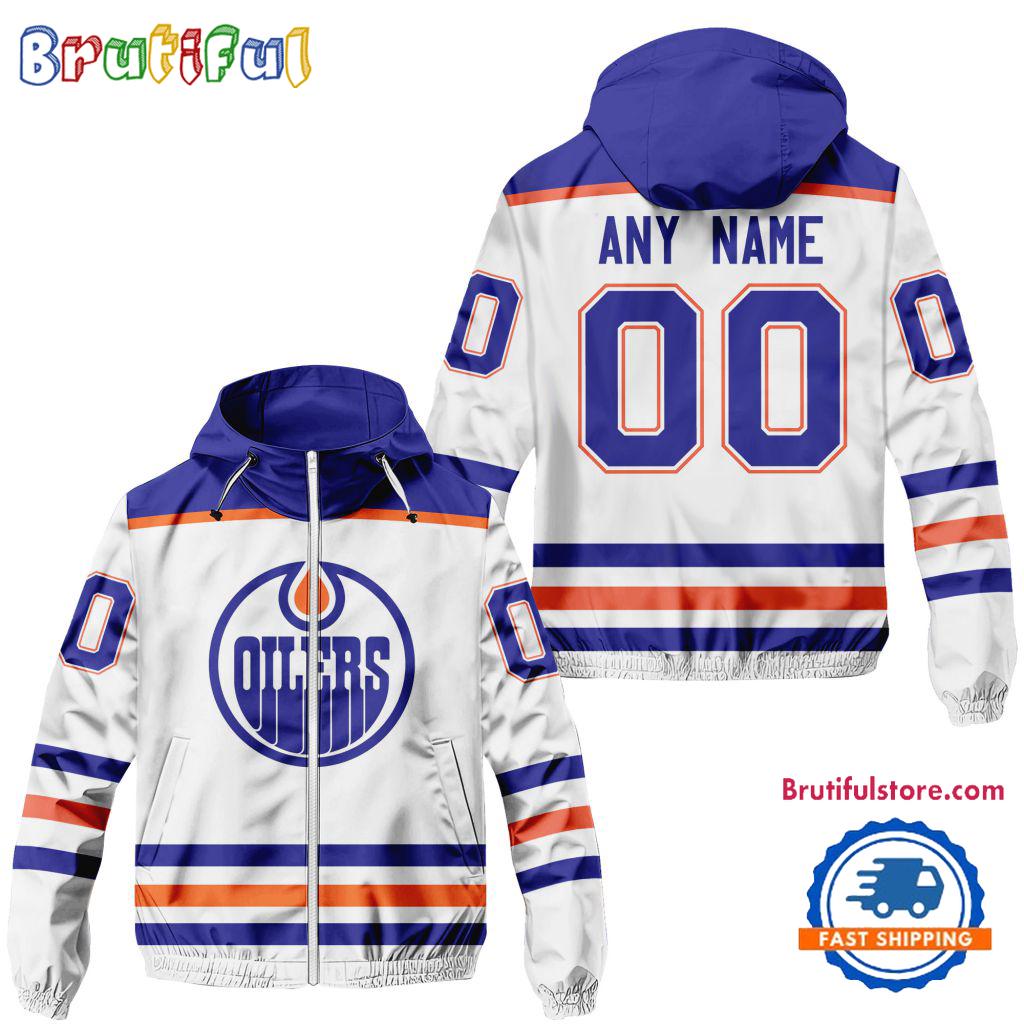 NHL Edmonton Oilers Away Windbreaker Outdoor Jacket, Personalized Hockey Team Jacket Outfits