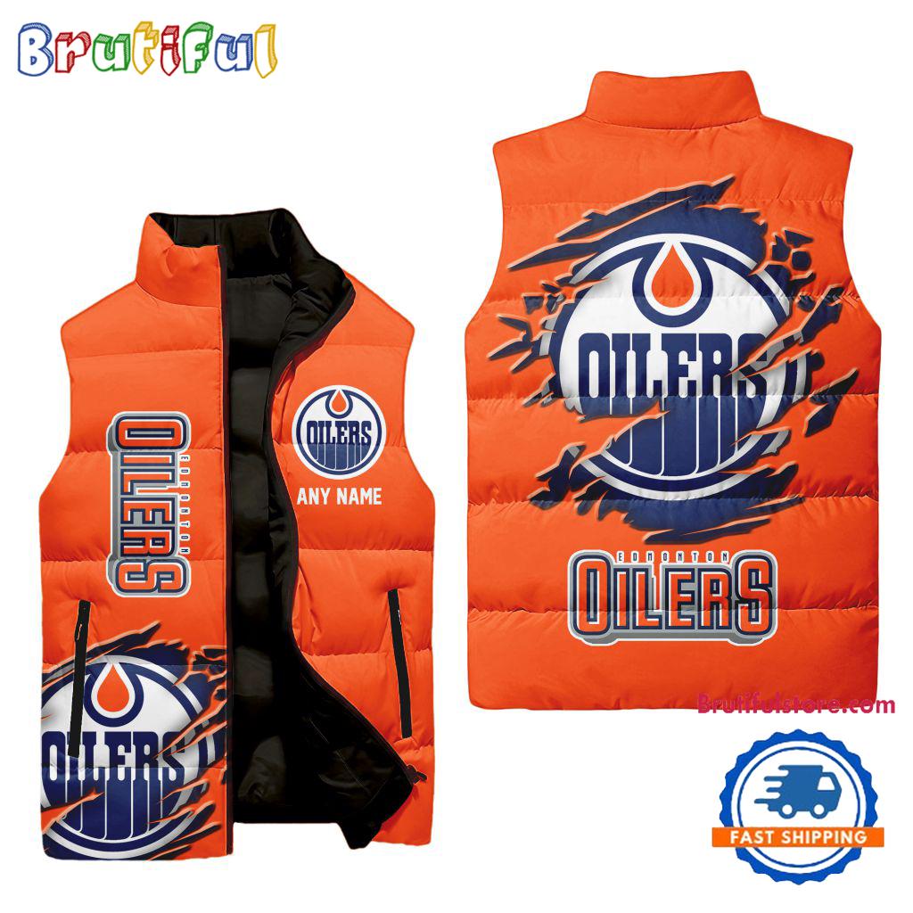 NHL Edmonton Oilers Personalized Hockey Logo Team Sleeveless Puffer Jacket