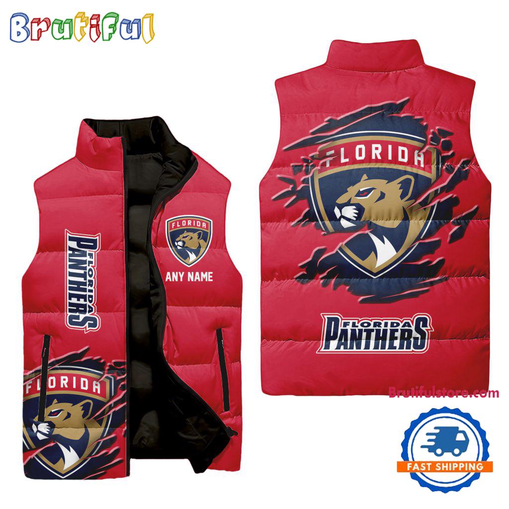 NHL Florida Panthers Personalized Hockey Logo Team Sleeveless Puffer Jacket