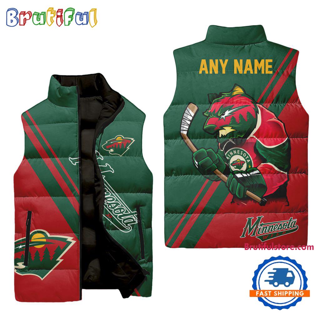 NHL Minnesota Wild Custom Name Sleeveless Puffer Jacket, Hockey Team Jacket Fans Gifts