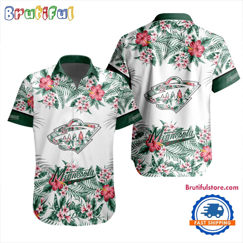 NHL Minnesota Wild Special Flower Tropical Design Hawaiian Button Shirt