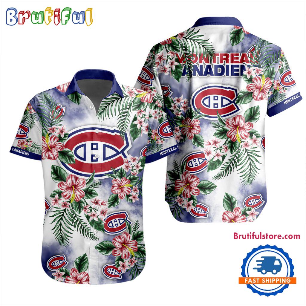NHL Montreal Canadiens Hockey Tropical Flower Hawaiian Design Button Shirt