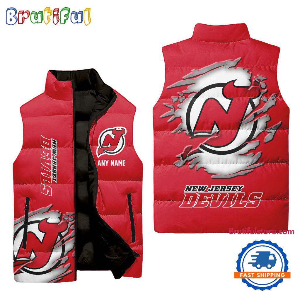 NHL New Jersey Devils Personalized Hockey Logo Team Sleeveless Puffer Jacket