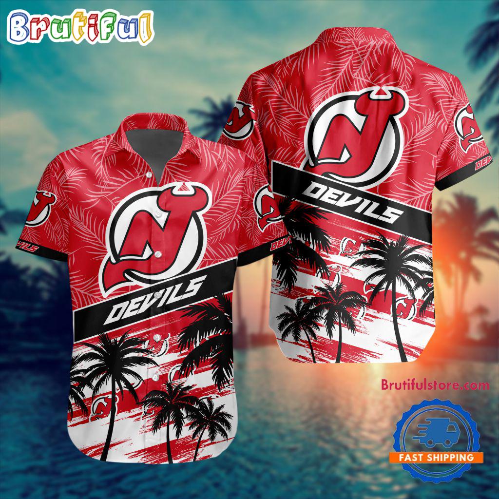 NHL New Jersey Devils Special Palm Tree Hawaiian Button Shirt