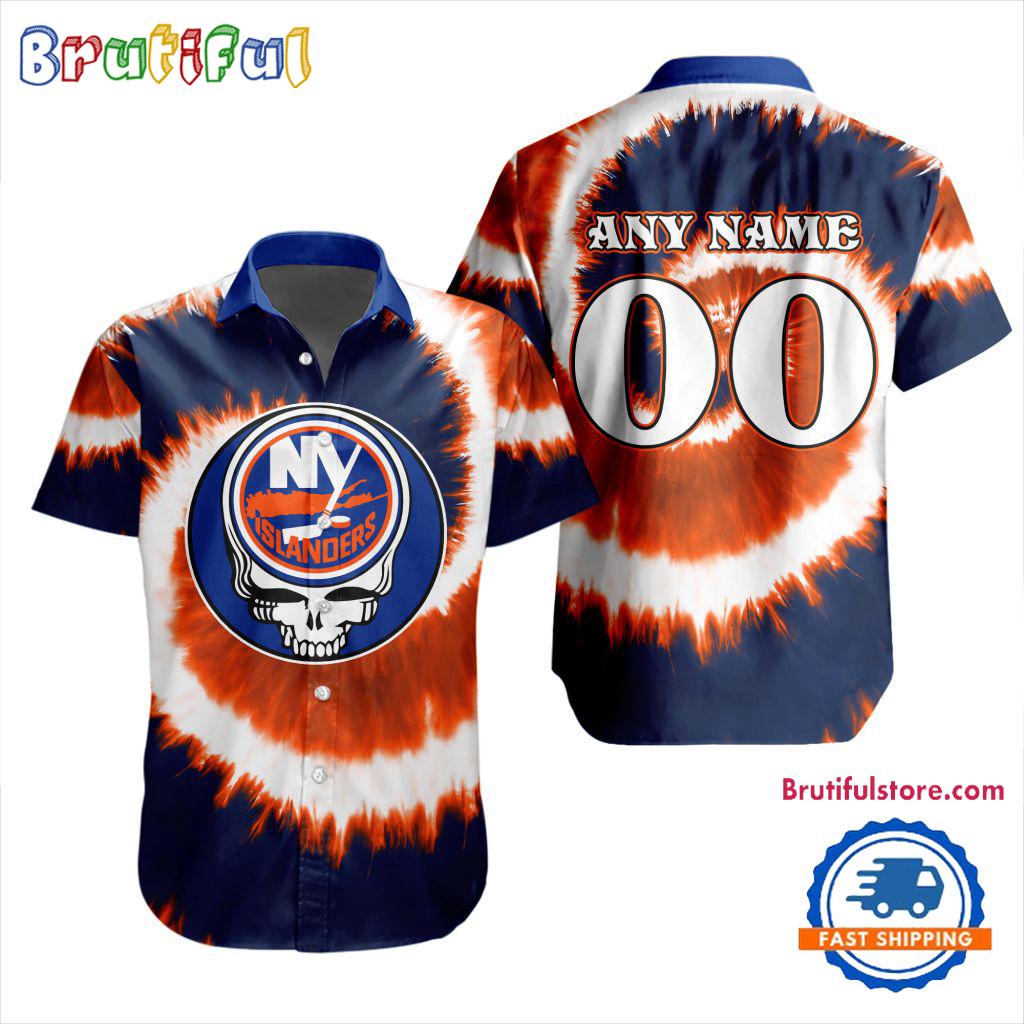 NHL New York Islanders Grateful Dead Tie-Dye Hawaiian Design Button Shirt