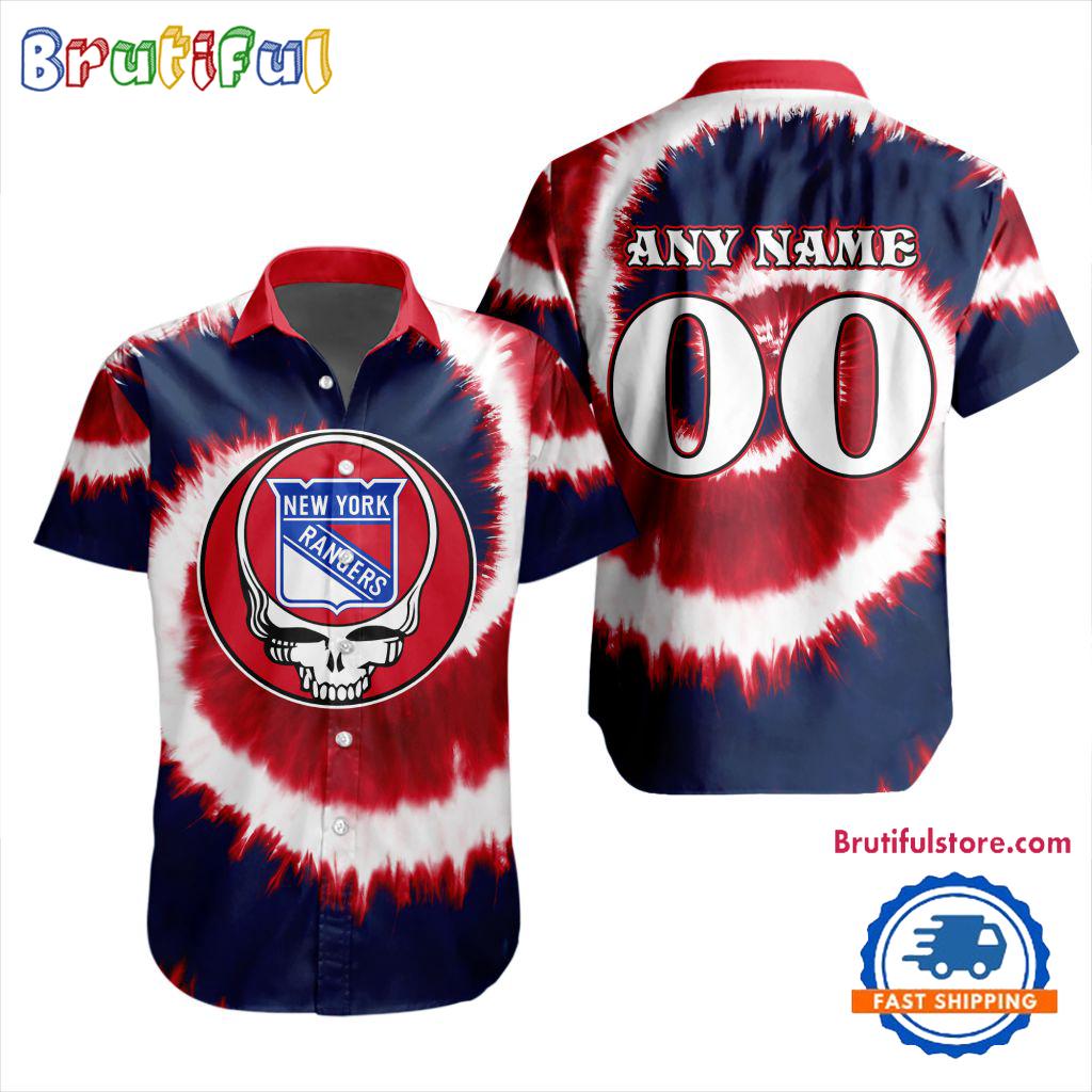 NHL New York Rangers Grateful Dead Tie-Dye Hawaiian Design Button Shirt