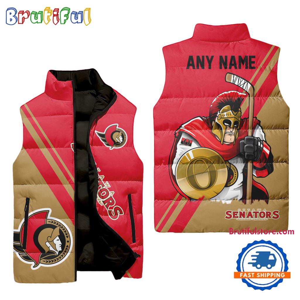 NHL Ottawa Senators Custom Name Sleeveless Puffer Jacket, Hockey Team Jacket Fans Gifts