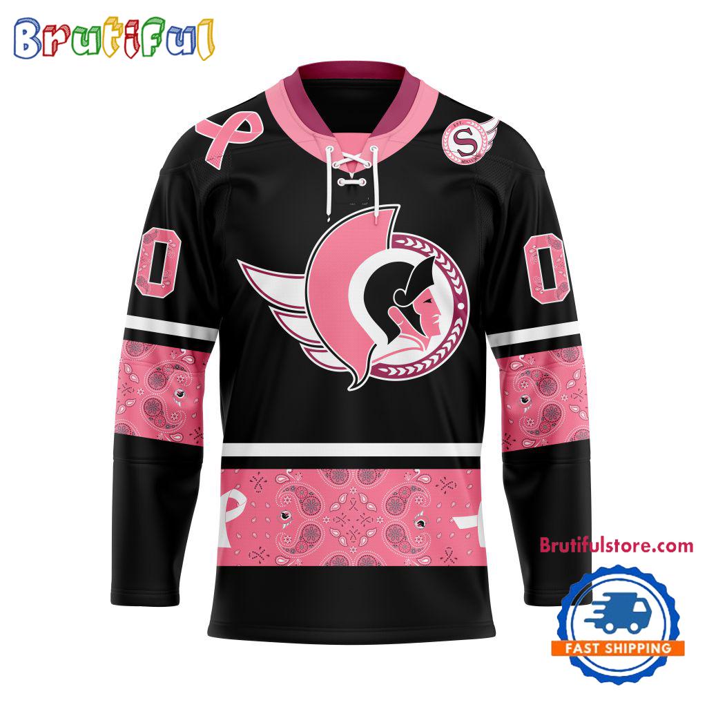 NHL Ottawa Senators In October We Wear Pink Breast Cancer Design Hockey Jersey