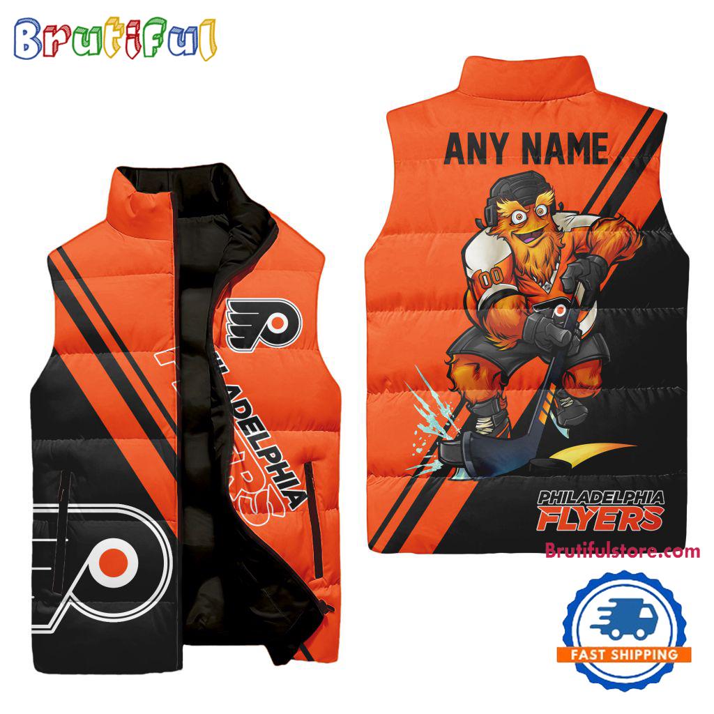 NHL Philadelphia Flyers Custom Name Sleeveless Puffer Jacket, Hockey Team Jacket Fans Gifts