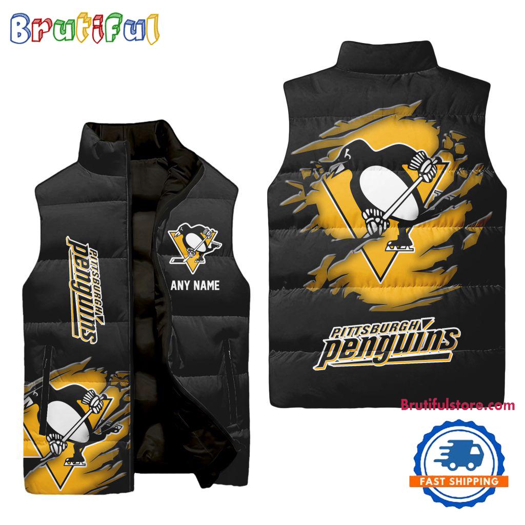 NHL Pittsburgh Penguins Personalized Hockey Logo Team Sleeveless Puffer Jacket