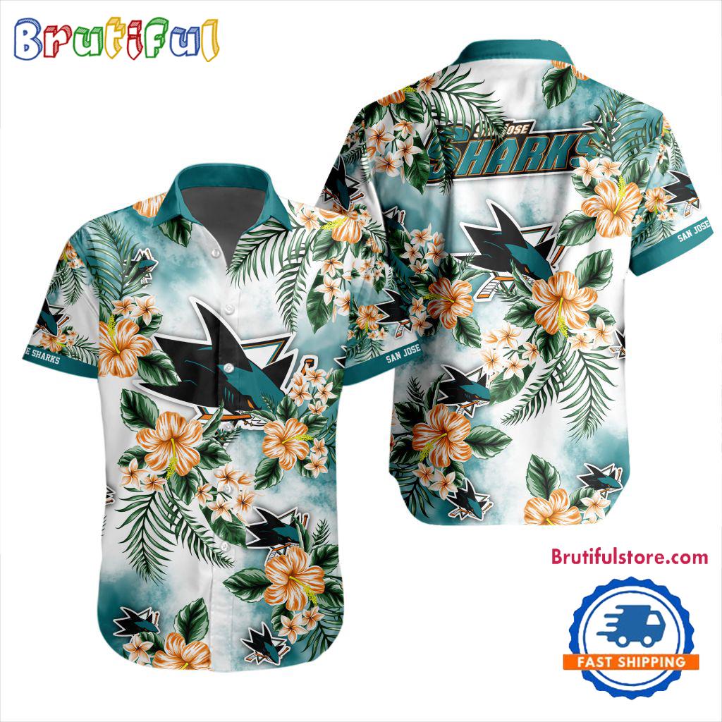 NHL San Jose Sharks Hockey Tropical Flower Hawaiian Design Button Shirt